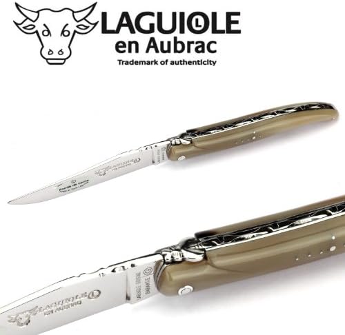 Laguiole en Aubrac ručno rađeni nož 12 cm L0512PCIF Kvaka sa punim rogom, Oštrica od nerđajućeg čelika sjajna