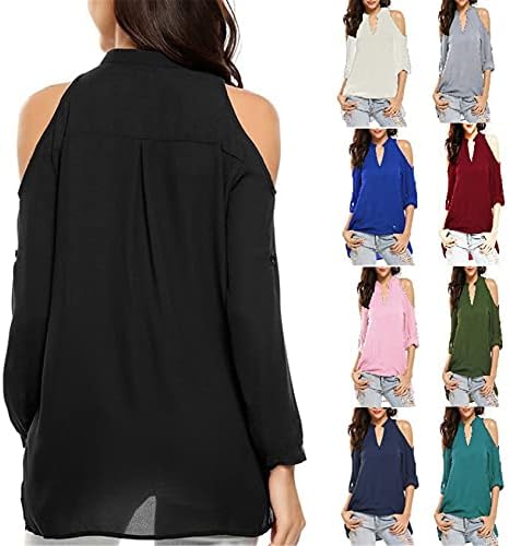 Andongnywell ženske pune boje V vrat sa ramena kratkih rukava majica casual pulover majice