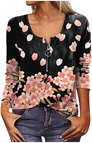 NOKMOPO ženske flanelske majice modni Casual cvijet štampani okrugli vrat sa zatvaračem dugi rukavi gornji