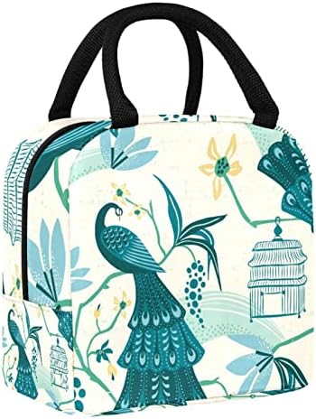Guerotkr torba za ručak za žene, Muška kutija za ručak,izolovana torba za ručak,starinski uzorak biljke za životinje ptica paun
