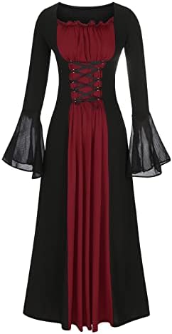 Ženske srednjovjekovne gotičke haljine 2022 Bell rukava Ruched regency vrat Criss Cross čipkasti korzet