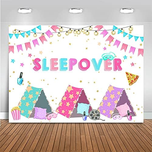 Mocsicka pidžama party Backdrop djevojke Sleepover Rođendanska zabava dekoracija Crna Pink kampiranje Make