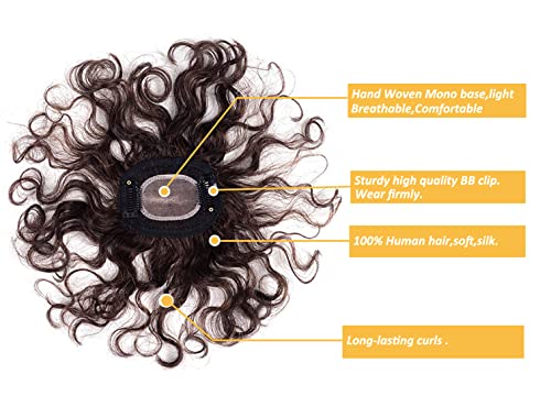 Maery Curly Human Hair Topper top hair Piece Wiglet Hairpieces za stanjivanje kose,2, 7x3, 1 ručno tkani