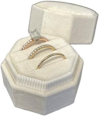 Zaručnički prsten Box Premium 3 Slot Octagon vjenčani prsten nakit kutija Vintage baršunasti prsten nakit kutija za angažman & amp; svadbena ceremonija baršunasta prsten kutija za Nakit Display Ring Storage