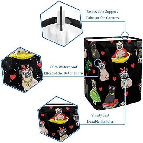 Funny King Mops štene Crown Heart Print sklopiva korpa za veš, 60L vodootporne korpe za veš kanta za veš