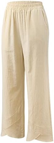 Ljetne Ležerne pamučne lanene pantalone za žene labave pantalone širokih nogavica visokog struka duge pantalone sa džepovima udobne pantalone