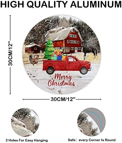 Dobrodošli znak Sretan božićni okrugli limenki znak Farm Rooster Conper Crveni kamion Znak Božić dolazi