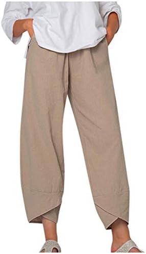 Pamučne posteljine pantalone za žene Ležerne prilike ljeto CAPRI Hlače sa džepovima High struk udobne plačke