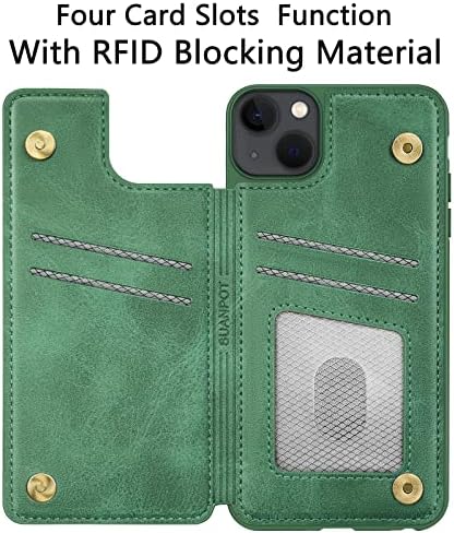 SUANPOT za iPhone 14 Plus 6.7 novčanik slučaj sa RFID Blokiranje držač kreditne kartice,Flip knjiga PU kožna futrola za telefon zaštitni poklopac Mobitel Žene Muškarci za Apple 14 Plus case Wallet more Green