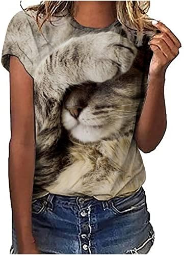 Tshirts za žene ljetni trendi 3d mačji štampani vrhovi Casual kratki rukavi Tees Funny životinjska grafika