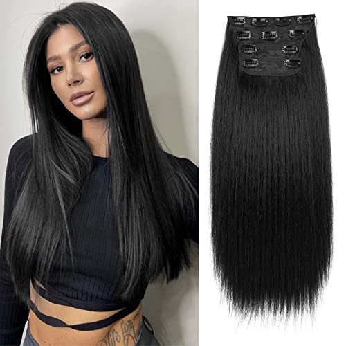 BRIKABIA Clip in Hair Extensions, Long Straight Synthetic Hair Extension 20 Inch 4pcs Thick Hairpieces Fiber
