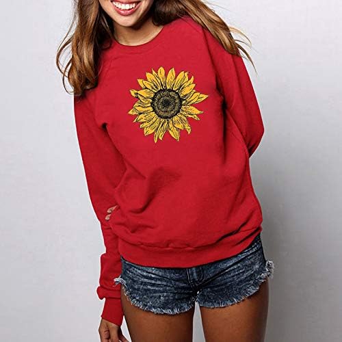 Suncokret duks žene smiješno cvijeće grafičko dugih rukava slatka cvjetna pulover vjera tee vrhovi zimski
