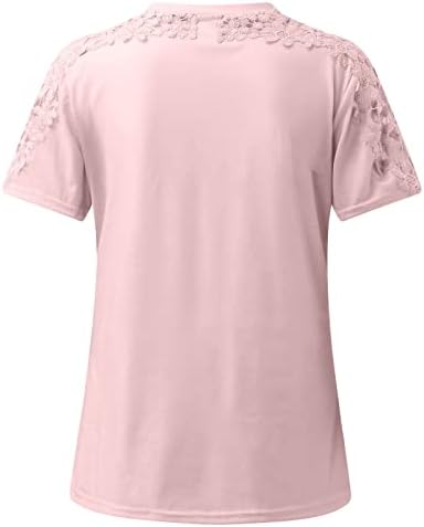 Ljetne košulje za žene CUTOUT čipke kratkih rukava na vrhu trendne majice okrugli vrat Ležerni labavi fit
