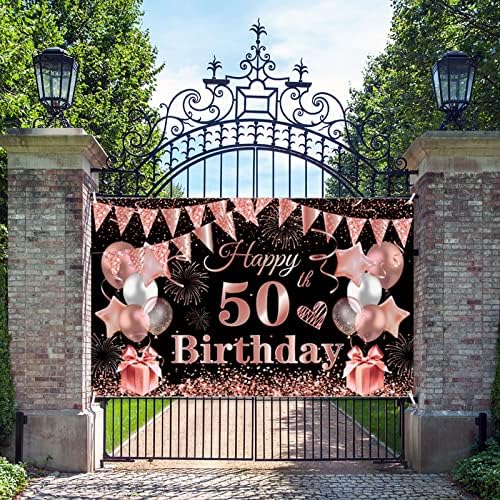 TUTUXMA 50. rođendan ukras Banner, 50. Black Rosegold rođendan pozadina Banner Photo Booth znak dekoracije,