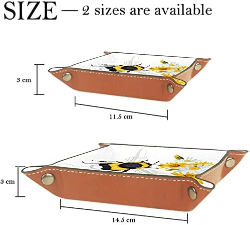 Tacameng Storage Boxes Small, Bumble Bee and Flowers, Leather Valet Tray desktop Storage Organizator za