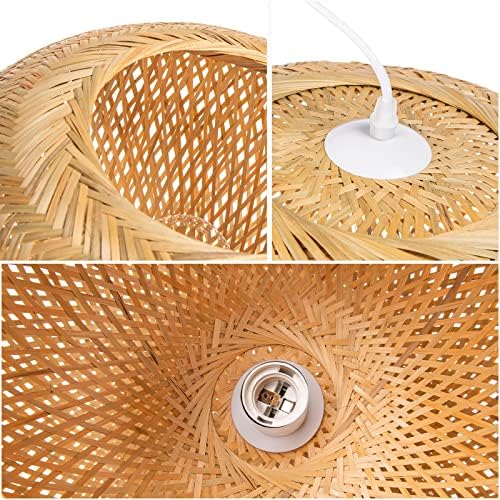 Artureshome 1 Svjetlo bambus privjesak svjetlo dvostruko abažur tkano stropno svjetlo od ratana, luster za viseću lampu za dnevni boravak blagovaonica