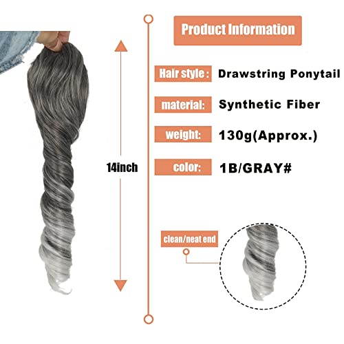 Oseti Silver Grey rep produžetak za crne žene Sintetička Sol & biber rep Spiral Curly Drawstring Pony Tails,