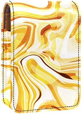 ORYUEKAN Mini torba za šminkanje sa ogledalom, torbica za kvačilo od umjetne kože, žuti apstraktni mramorni