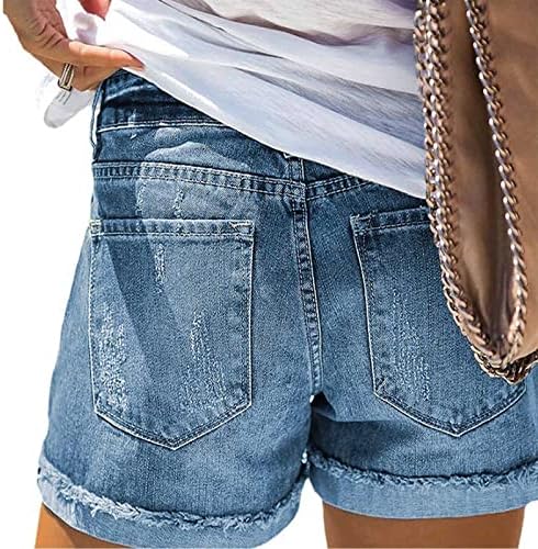Ženski traper šorc poderane kratke pantalone dugme Zipper srednji struk rastezljivi Casual džepovi kratke