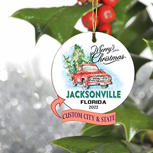 Sretan Božić 2022 ornament Tree prvi 1. praznik koji živi u Jacksonvilleu Florida State Ornament običaj