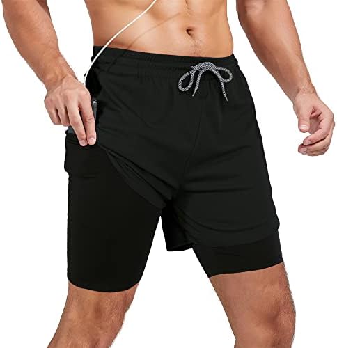 Zando Muškarci 2 u 1 vježbanje trčanja s džepovima Brze suho lagane atletske šorc sa kompresijom