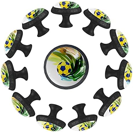 12 komada apstraktna fudbalska fudbalska Crna pozadinska staklena dugmad za Komode, 1,37 x 1,10 u okruglom