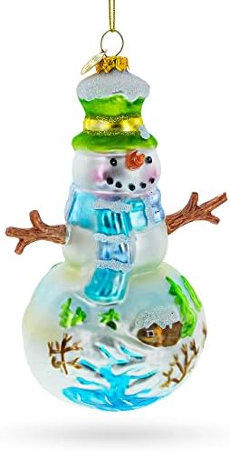 Snjegović sa zimskim selo Painting Glass Božić Ornament