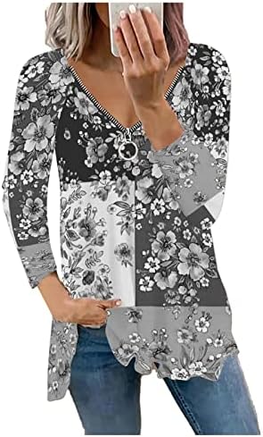 Ženski vrhovi valjaju 3/4 rukave s rukavima, ležerne bluze izgubljeni V izrezzni poslovi geometrijske tuničke vrhove majice za žene