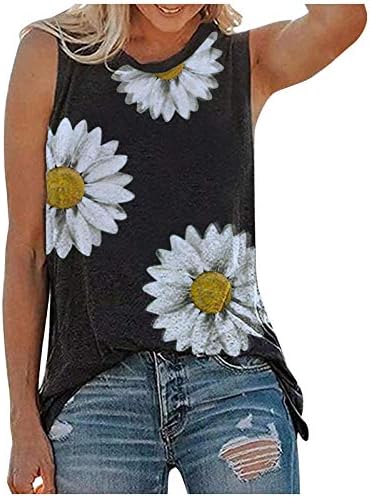 Ženski plus veličina cvjetni print tenk na vrhu casual crewneck bluza bez rukava trendy ljetne majice za