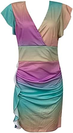 HARAJUKU V-izrez cvjetne haljine za mirovanje Žene proreznog ispisa Dress Multicolor Slim Fit Bodycon haljina