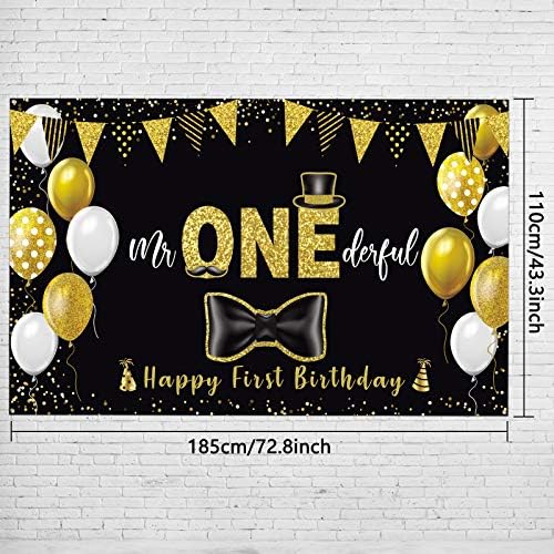 G. Onederful baner za pozadinu rođendana Velika crna zlatna tkanina Tie Happy 1st Birthday Party Sign Photo