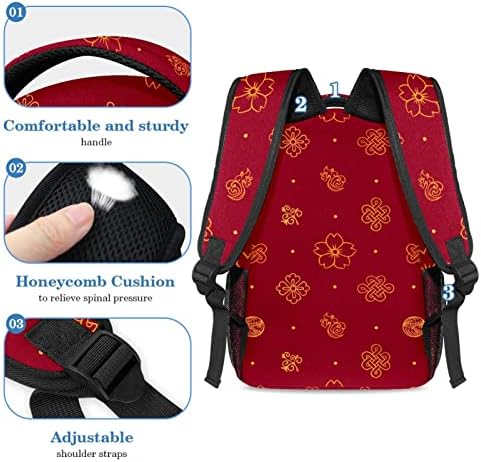 Tbouobt putnički ruksak set lagan laptop casual ruksak za žene muškarci, crveni zlatni cvjetovi tradicionalni
