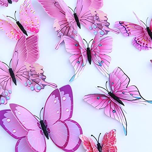 Buyank ružičasti 3D leptir zidni dekor leptiri naljepnice Umjetni umjetnički ukrasi leptira za DIY SOBE
