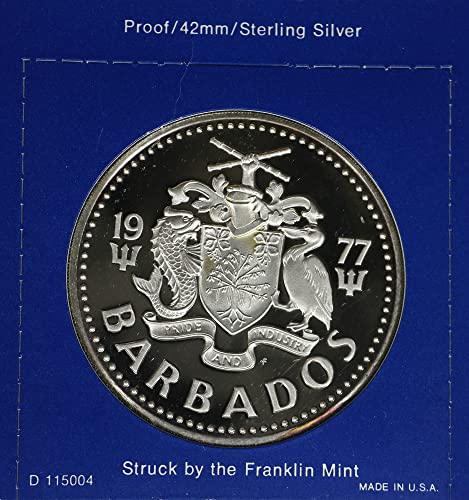 1975 bb Barbados km 17a Elizabeth II Silver Otporna na 10 dolara otporna na Franklin Mint
