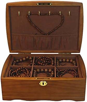 MMLLZEL Drvena kutija za nakit sa bravom dvoslojna Vintage narukvica narukvica prsten ogrlica Organizator