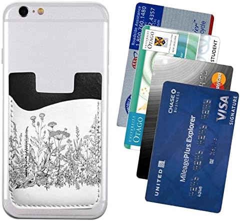 Crno-bijelo cvijeće Nosilac kartice za telefon, PU kožna samoljepljiva ID kreditne kartice za 2,4x3,5 inčni