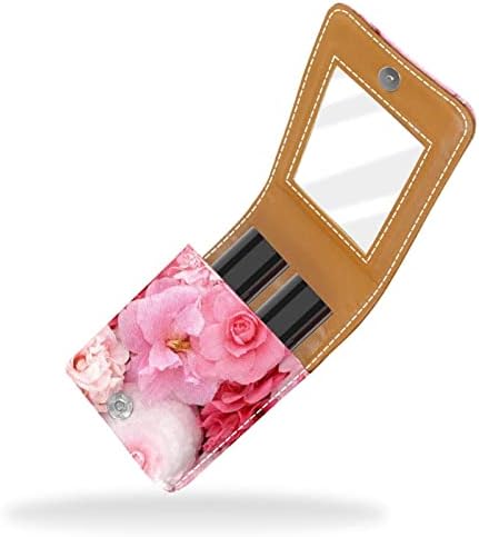 Guerotkr futrola za ruževe, kožni Organizator ruževa za usne sa ogledalom, mini torba za držač ruža, uzorak ružičastog cvijeta ruže