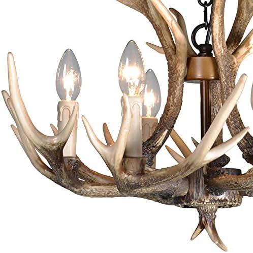Bainuo Resin Antler luster rasvjeta 6 svjetlo rogovi stropno svjetlo Učvršćenje Vintage stil za dnevni boravak