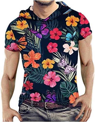 Nova muška 3D plaža Print majica Casual Sportska kapuljača s kapuljačom kratkih rukava / košulja