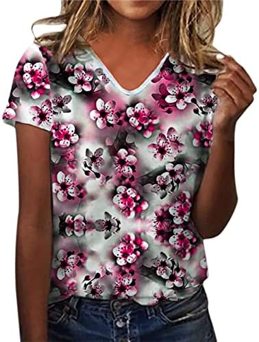Ljetni ženski kratki rukav V izrez cvjetni tiskani top t majice casual majice Tee tunik ženske košulje
