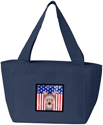 Caroline's Treasures BB2162NA - 8808 torba za ručak sa američkom zastavom i Yorkie Puppy, izolovana kutija za ručak za višekratnu upotrebu za piknik plaže u školi za kancelarijski rad,