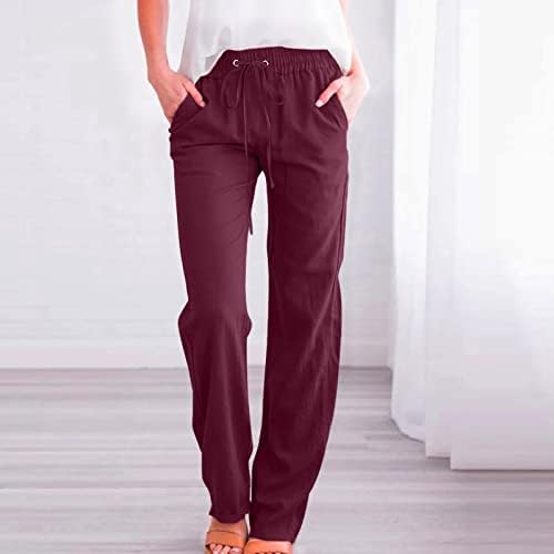 Ljetne Ležerne pamučne lanene pantalone za žene široke pantalone sa džepovima labave boje čiste pantalone