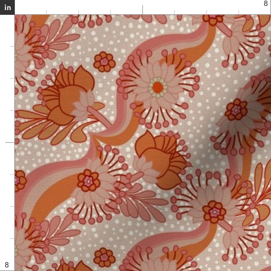 Spoonflower Fabric - Vintage Flowers narandžasta na pijesku psihodelična 1960-ih Flower Power štampana na