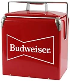 Budweiser Vintage Hard Cooler, Retro ledena škrinja sa pričvršćenim otvaračem za boce, izolirana metalna