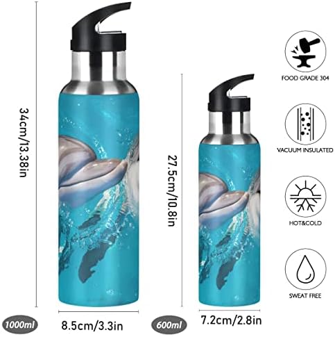 Glahy Slatki dophini u boci sa oceanskim vodom sa slamnim poklopcem, BPA, 32 oz vode za vodu izolirani nehrđajući
