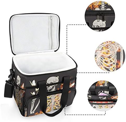 MNSRUU Cooler Bag Skeleton lobanje sa Flame Butterfly izolovanom torbom za ručak sa piknikom sa podesivom