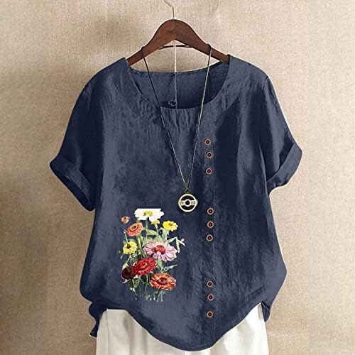 Vrhovi za žene elegantna ljetna Casual majica 2023 okrugli vrat kratki rukav cvijet Print Dressy bluze Loose Shirt Tunic Tops