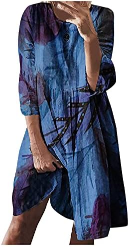 NOKMOPO duge haljine za žene formalne Casual udobne haljine sa dugim rukavima sa printom okruglog vrata/listova
