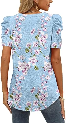 LCEPCY Womens Floral Puff rukav Top Dressy Casual V izrez Ljetni bluze Labavi fit habanje za rad s majicama
