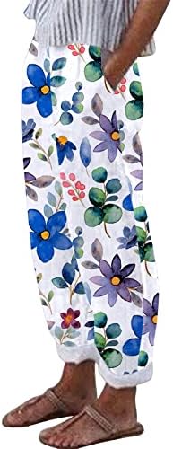 Ženske kapi hlače, pamučna posteljina casual cvjetna široka noga Palazzo joga capris ljetni trendi salina pantalona sa džepovima